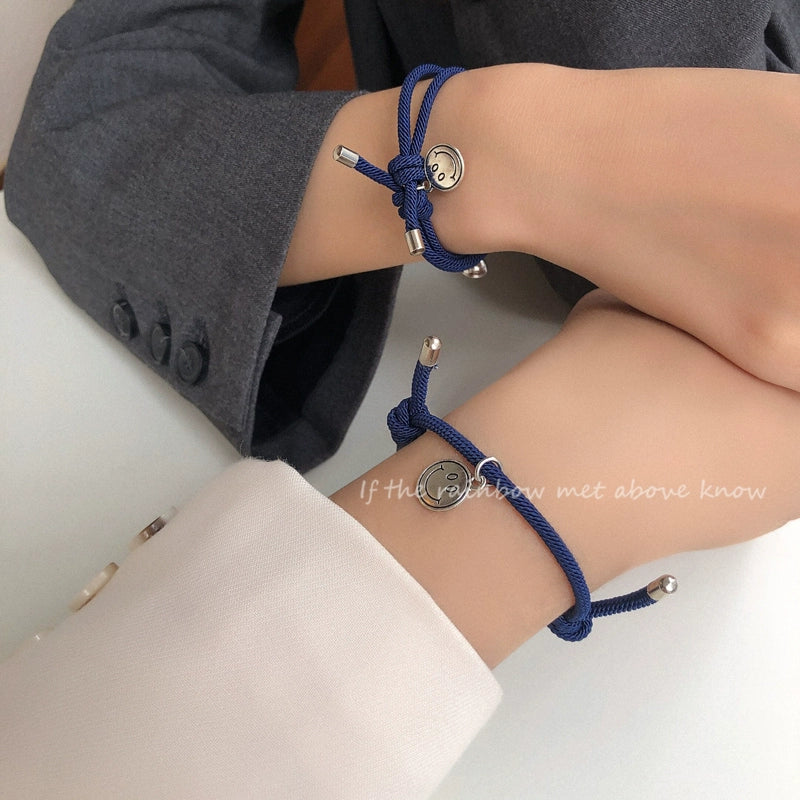 Fashion blue smiley face braided couple bracelet