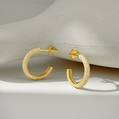 Fashionable and simple sterling silver zircon half hoop earrings