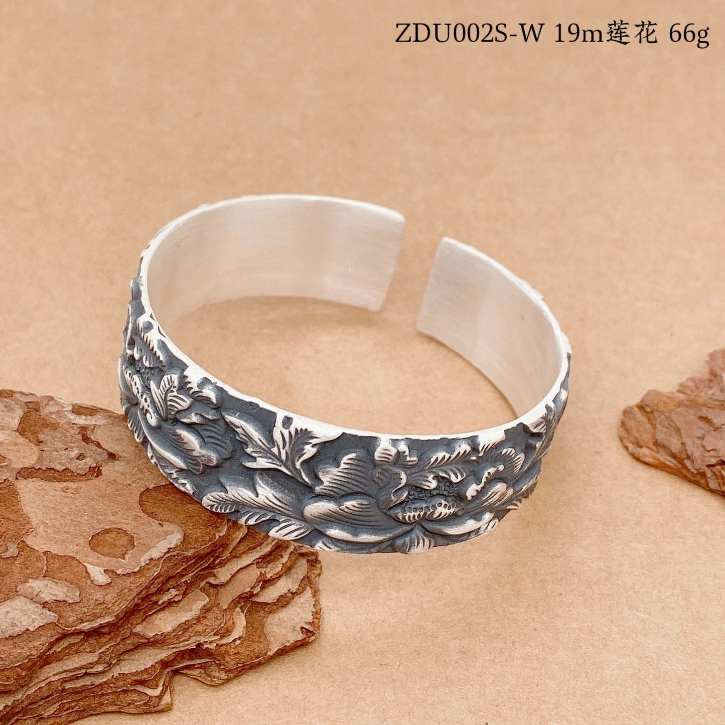 Vintage handmade floral plant bracelet lotus peony wide bracelet for women