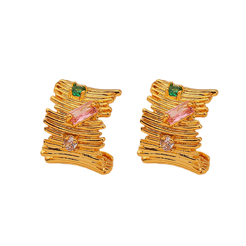 98-Irregular fashion design colorful zircon earrings