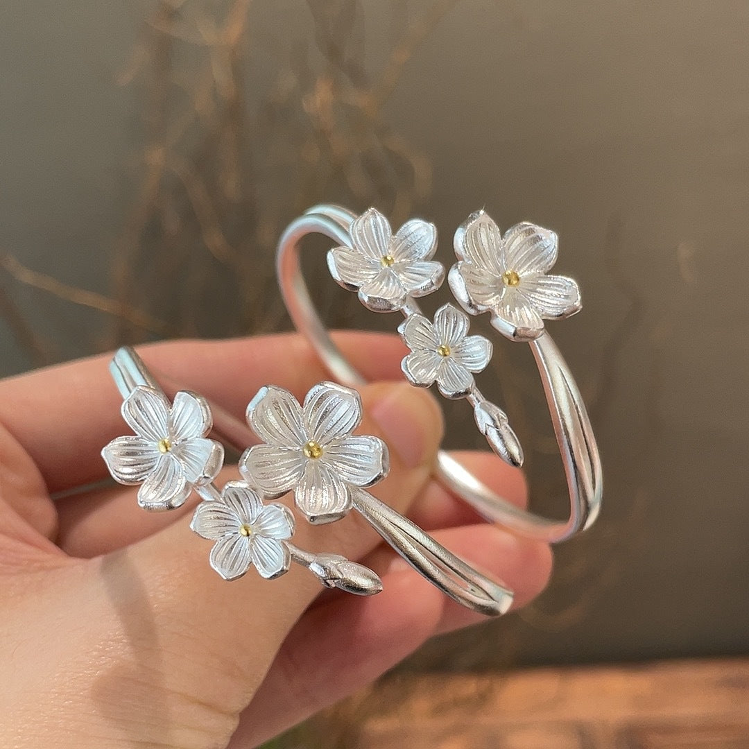 Plum Blossom Sterling Silver Bracelet Ring