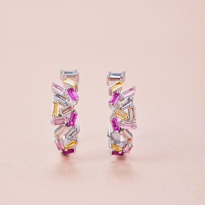 Rainbow inlaid colored zircon earrings