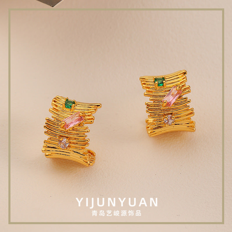 98-Irregular fashion design colorful zircon earrings