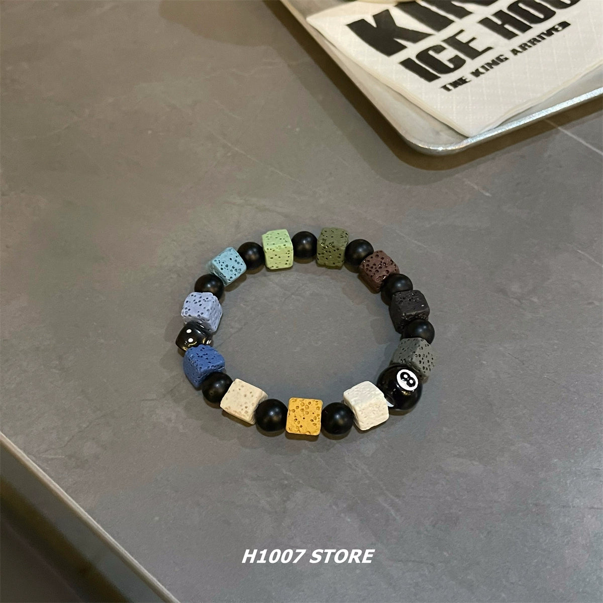 Hip Hop Billiards 8 Colored Volcanic Stone Bracelet