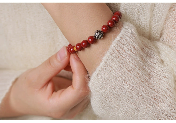 High-end new Chinese style purple gold sand cinnabar red sand bracelet handmade silver bracelet