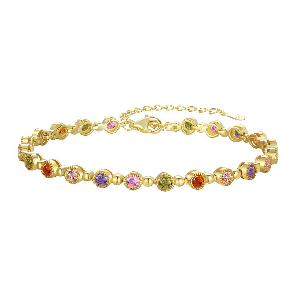 High-grade colorful zircon round bead chain tennis bracelet