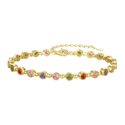 High-grade colorful zircon round bead chain tennis bracelet