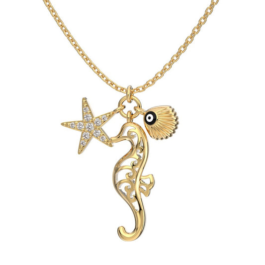 Women's simple high-end zircon star shell necklace