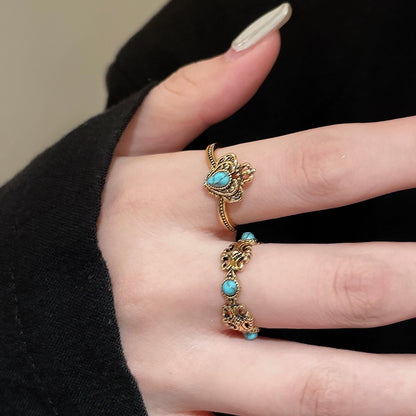 Fashionable Turquoise Crown Iris Ring