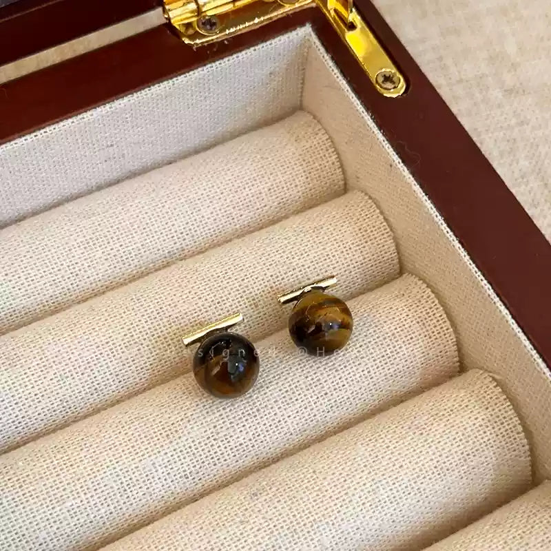 Vintage Round Tiger Eye Knot Earrings