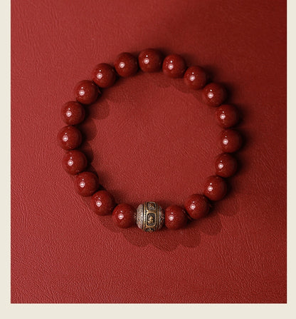 Retro Chinese style cinnabar purple gold sand bracelet Thai silver six-character motto bead bracelet