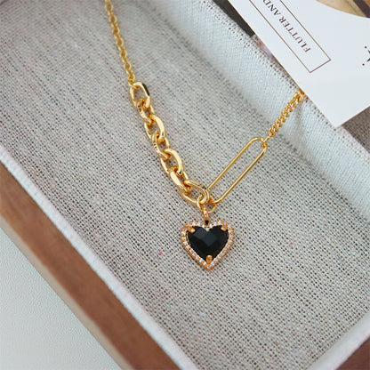 52-High-end black heart necklace for women