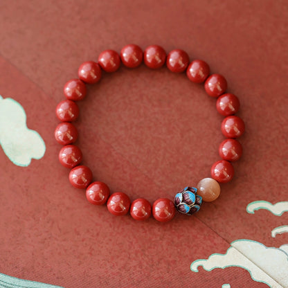 High-end new Chinese style cinnabar ancient silver burning blue lotus bracelet Buddhist beads