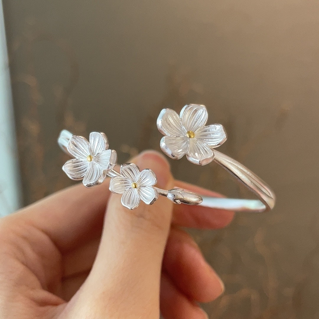 Plum Blossom Sterling Silver Bracelet Ring