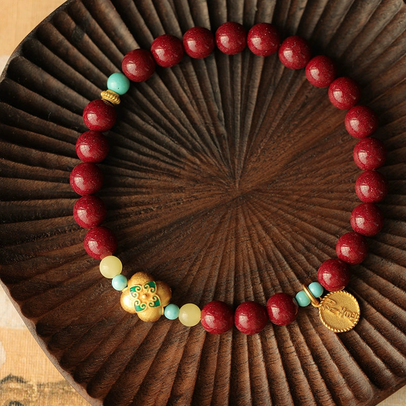 Retro Chinese style purple gold sand cinnabar hand everything goes well bracelet for women