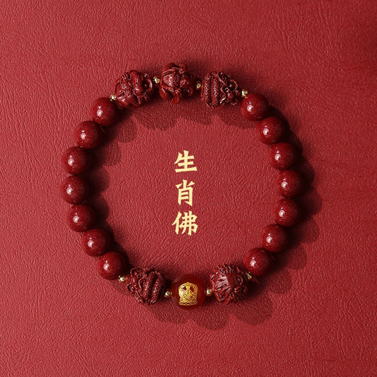 New Chinese style cinnabar purple gold sand bracelet zodiac men and women