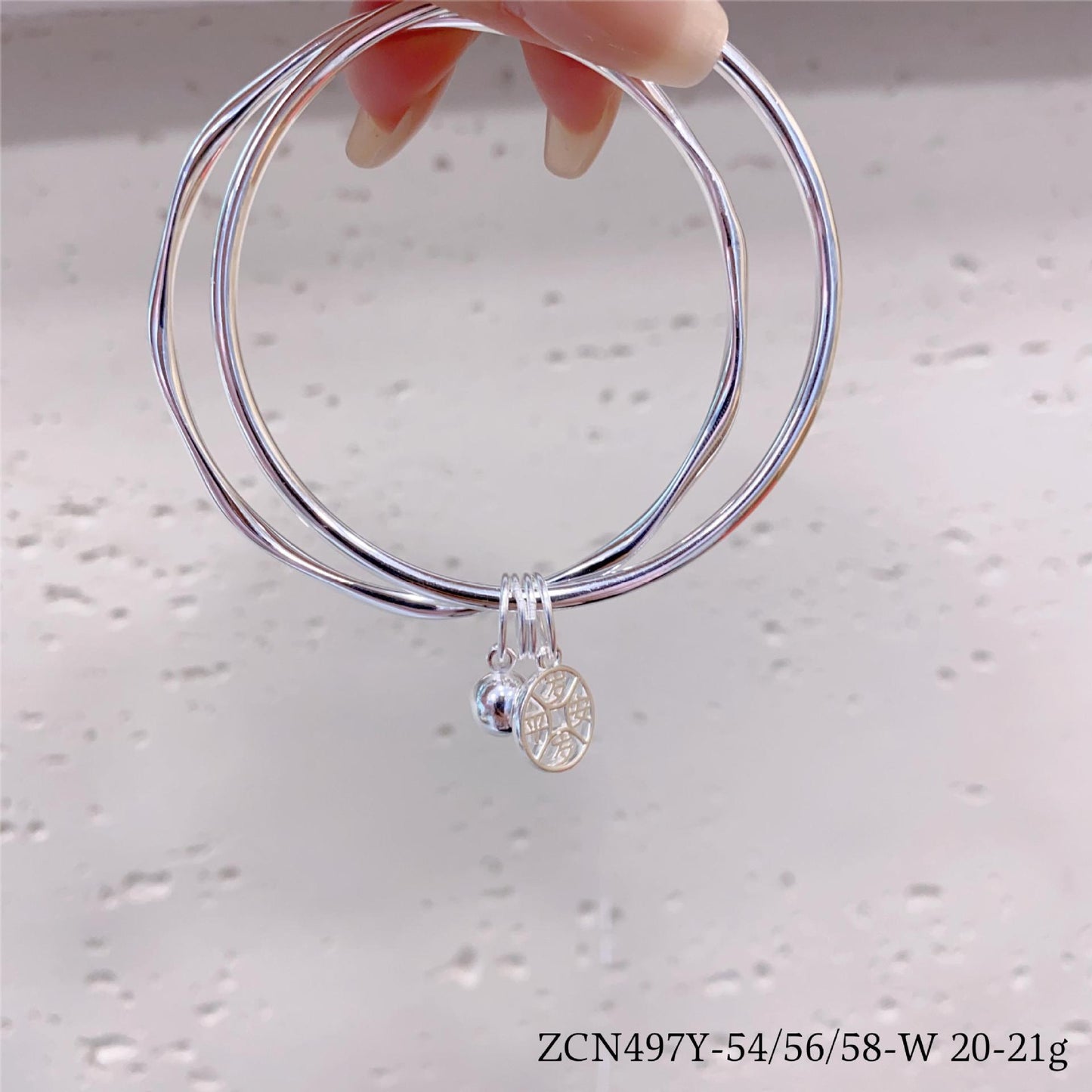 Chinese style double circle sterling silver bracelet