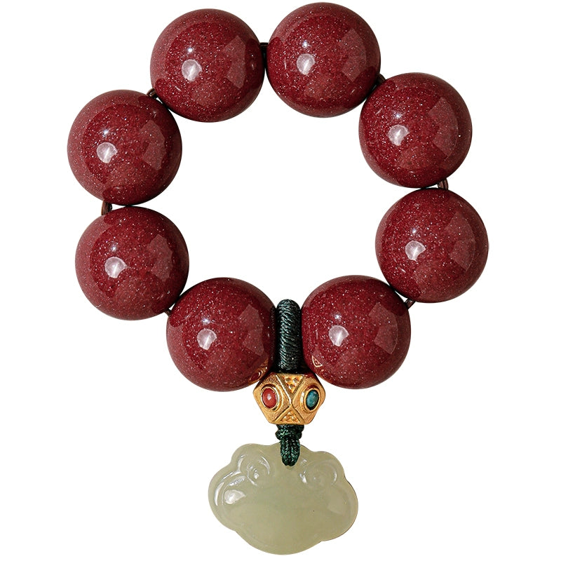 High-end Chinese style cinnabar national style Hetian jade Ruyi hand-twisted bracelet