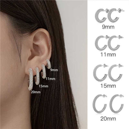 Fashionable and simple sterling silver zircon half hoop earrings