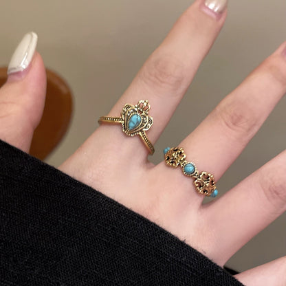 Fashionable Turquoise Crown Iris Ring