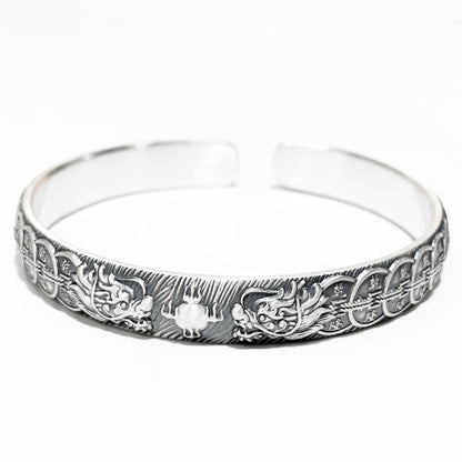 Chinese Double Dragon Silver Bracelet