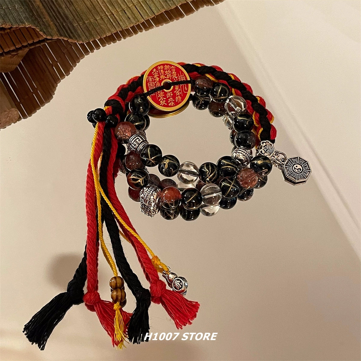 New Chinese style handmade twin Tai Chi mountain ghost coin braided bracelet