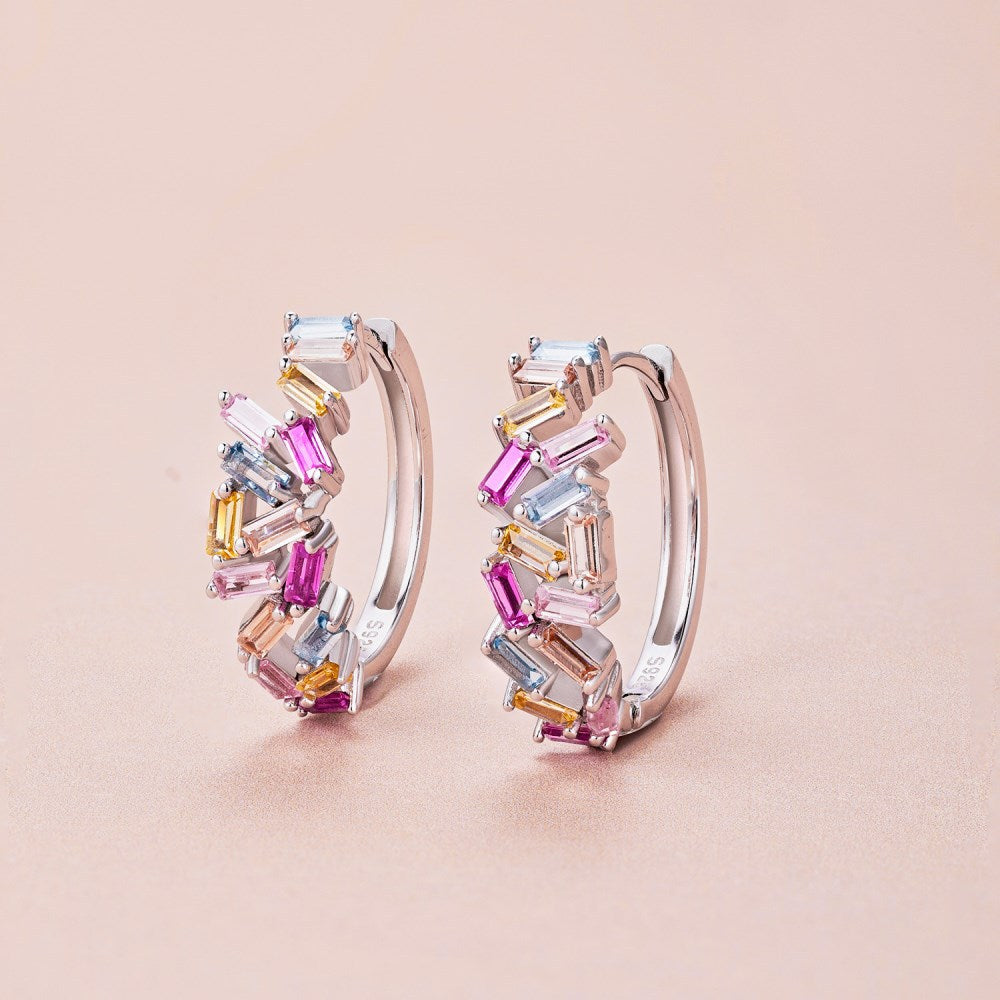 Rainbow inlaid colored zircon earrings