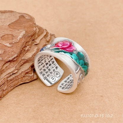 Colorful flower open sterling silver ring