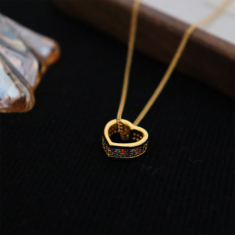 41-Women's simple personality colorful zircon heart necklace