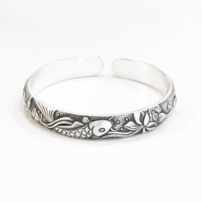 Chinese style embossed sterling silver bracelet