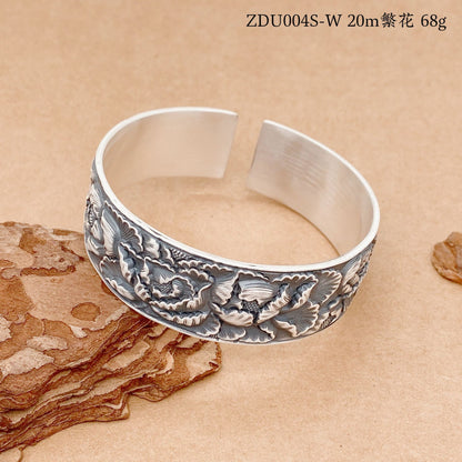 Vintage handmade floral plant bracelet lotus peony wide bracelet for women