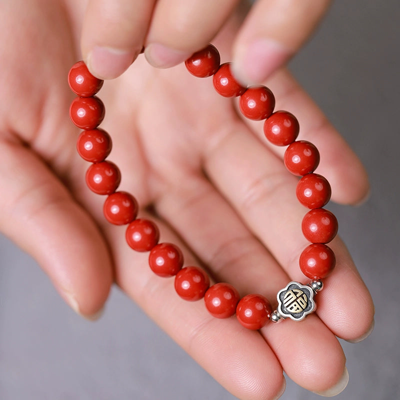 New Chinese style cinnabar red sand bracelet sterling silver blessing bracelet