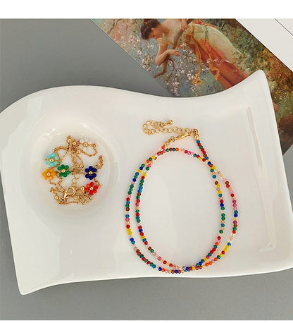 26-High-grade colorful zircon beaded flower stacking necklace