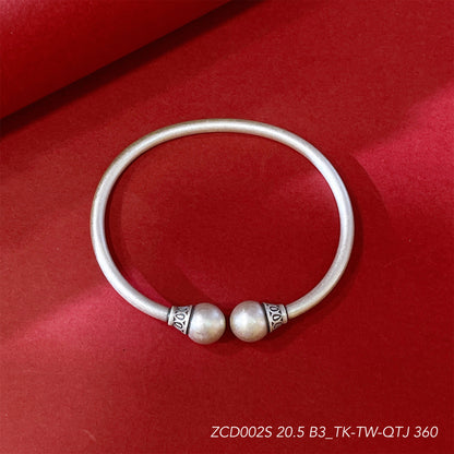 Chinese style Tibetan round bead sterling silver bracelet