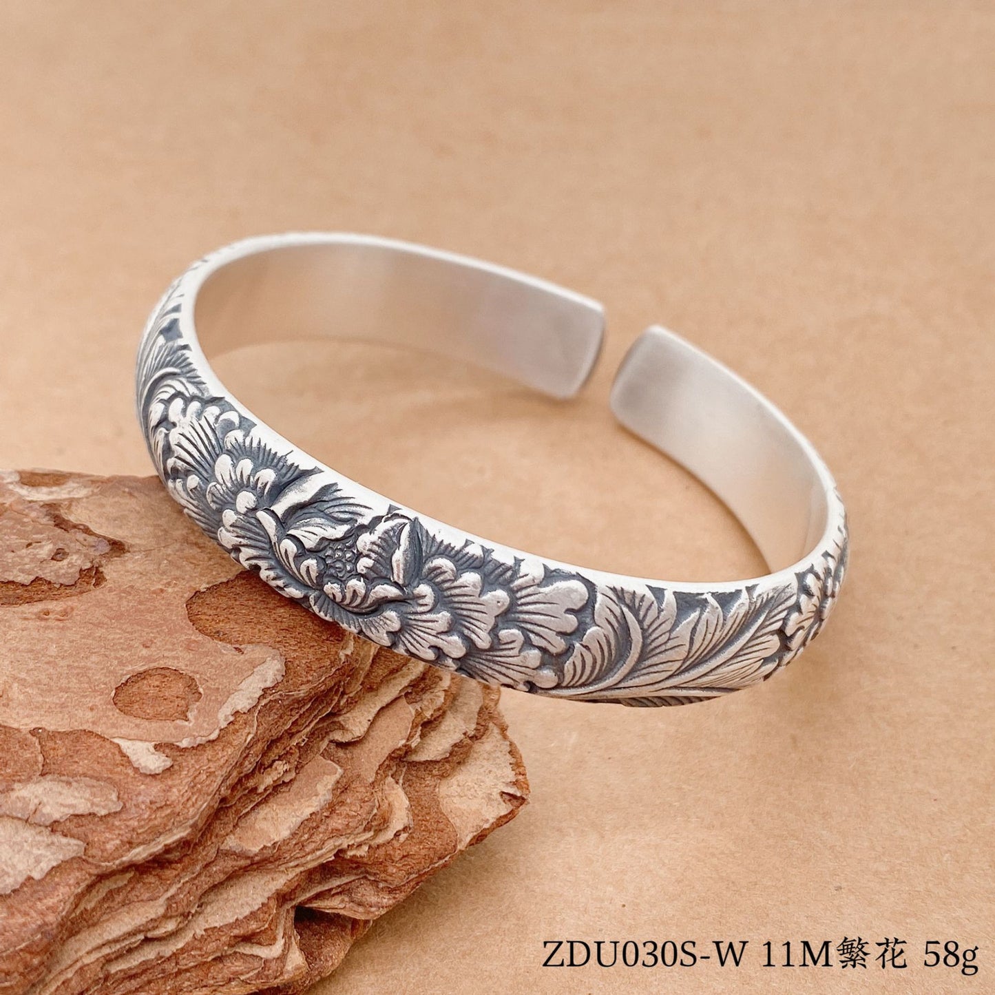 Chinese Phoenix Flower Sterling Silver Bracelet