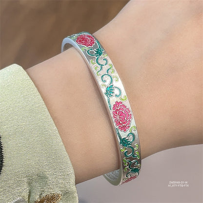 Chinese enamel flower heart sterling silver bracelet