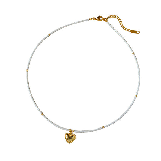 39-High-end simple millet beaded heart necklace for women