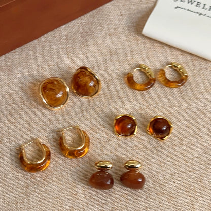 Fashionable high-end caramel amber earrings