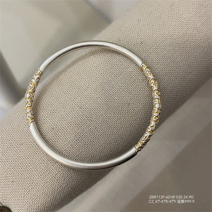 Frosted gold-painted grass pattern round stick bracelet