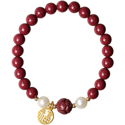 Retro Chinese style cinnabar pearl lotus bracelet