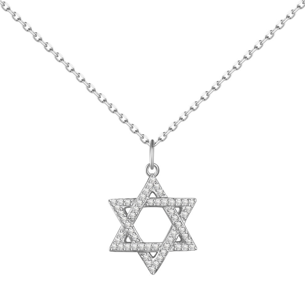 Fashionable and exquisite personality zircon six-pointed star pendant necklace