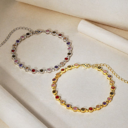 High-grade colorful zircon round bead chain tennis bracelet