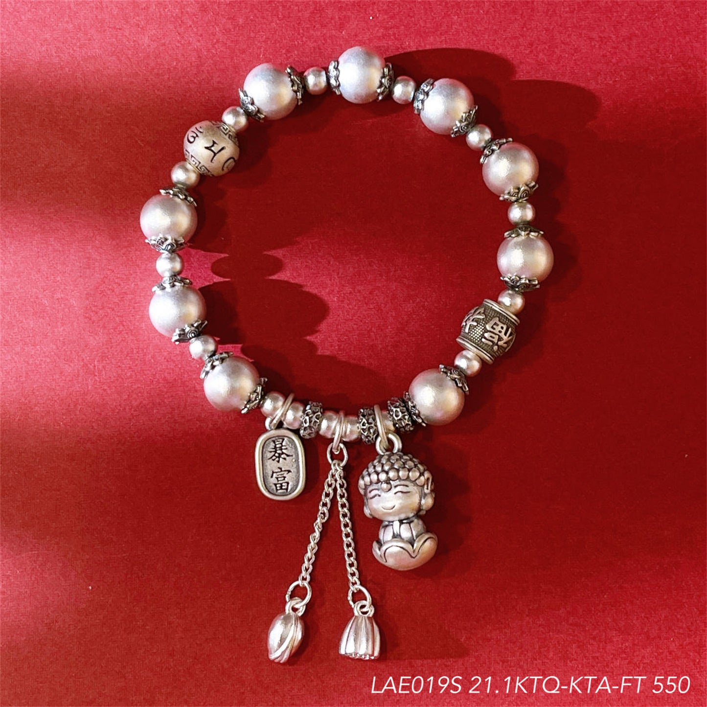 Buddha Pendant Sterling Silver Beaded Bracelet