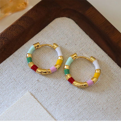 61-Retro personality colorful oil drip enamel earrings