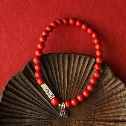 Retro New Chinese Style Cinnabar Red Sand Bracelet Pure Silver Ruyi Lotus Bracelet Women's