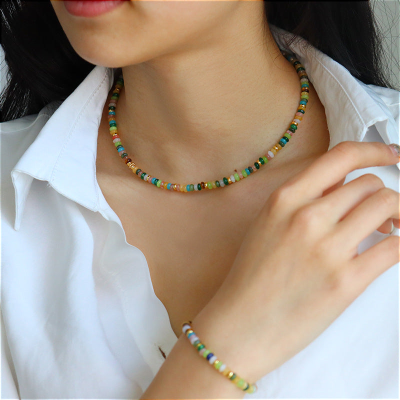 35-High-end exquisite vintage colorful abacus bead necklace