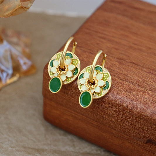 56-Chinese ancient style colorful flower enamel earrings