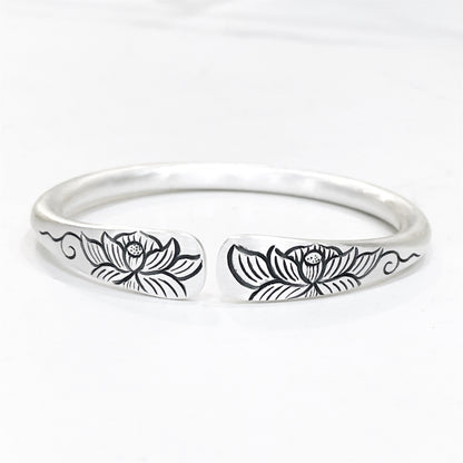 Chinese Fortune Lotus Silver Bracelet