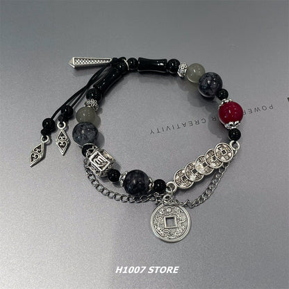 New Chinese style ancient style mountain ghost glass beaded bracelet men's bracelet