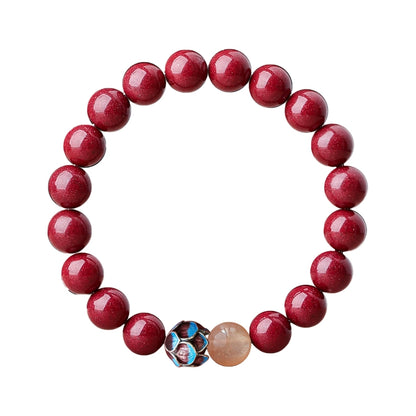 High-end new Chinese style cinnabar ancient silver burning blue lotus bracelet Buddhist beads